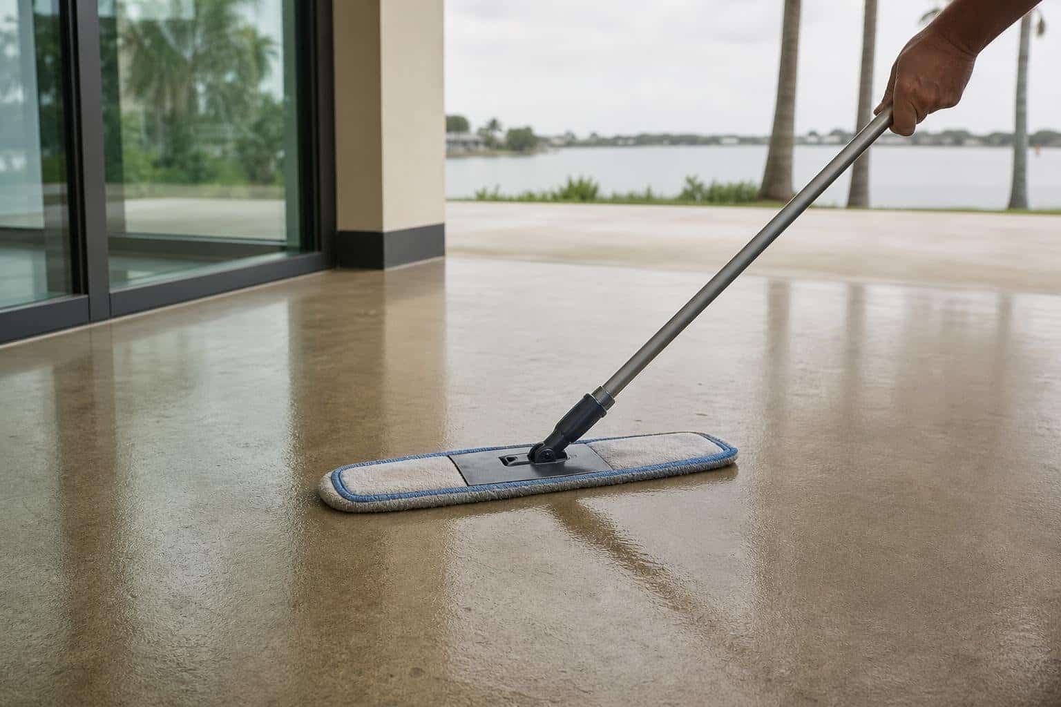 Microfiber flat mop on an office floor in Fort Myers, FL