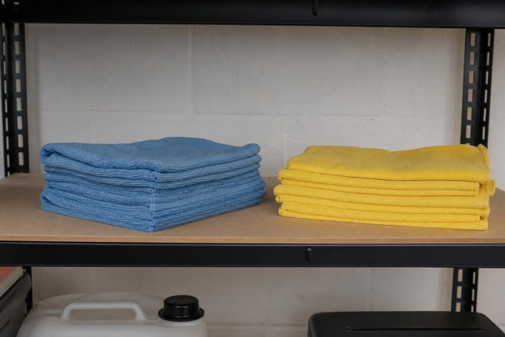 Separate blue and yellow microfiber cloths