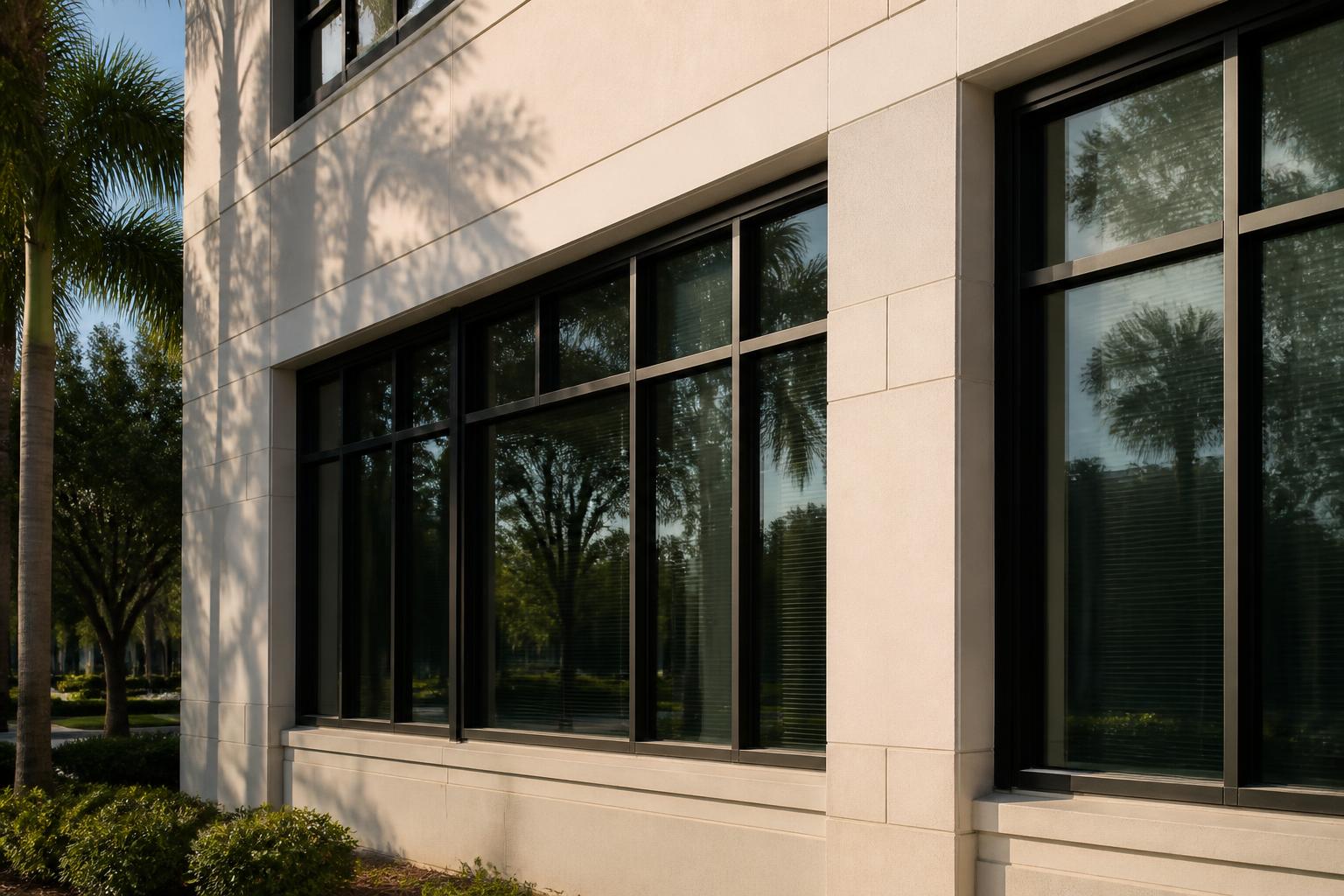 Office building windows cleaned and free of streaks