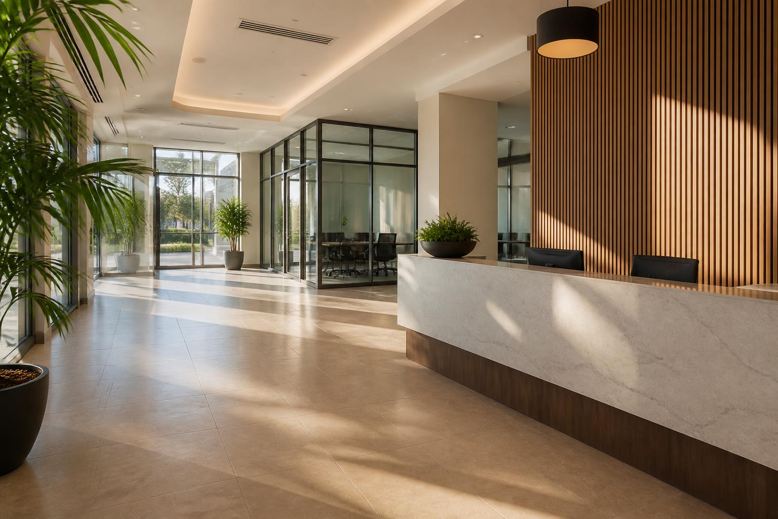 Clean modern commercial office lobby after professional cleaning
