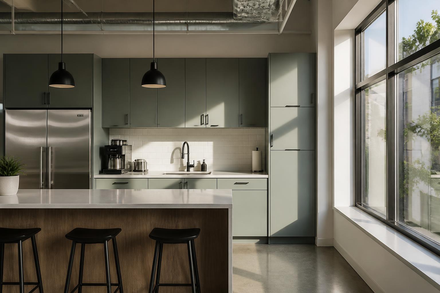 Office kitchen area cleaned as part of a janitorial schedule