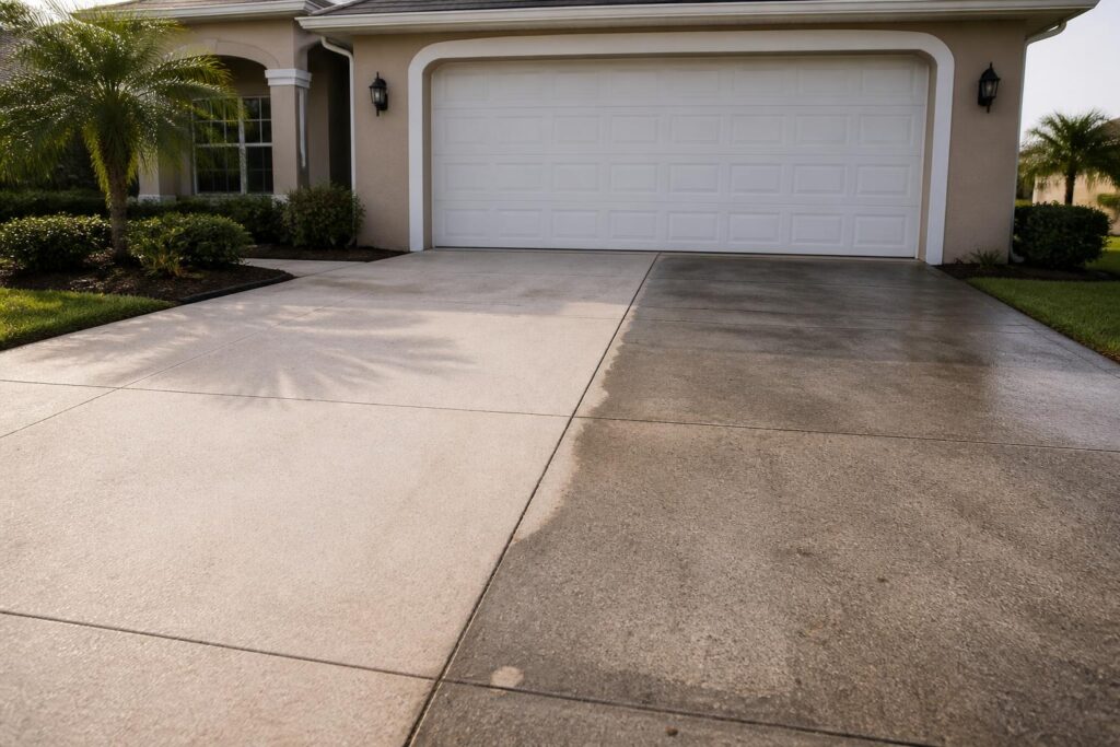 Clean concrete driveway after professional pressure washing in Cape Coral, FL