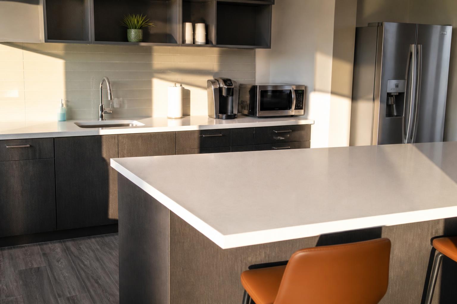 Clean office common area maintained by a commercial cleaning company
