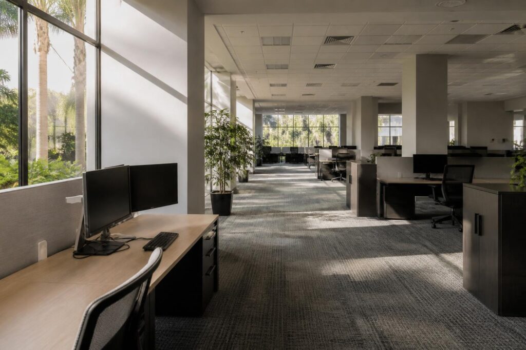 Clean office workspace maintained on a regular cleaning schedule