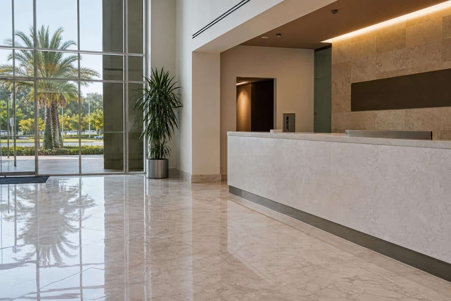 Office lobby after janitorial cleaning in Fort Myers, FL