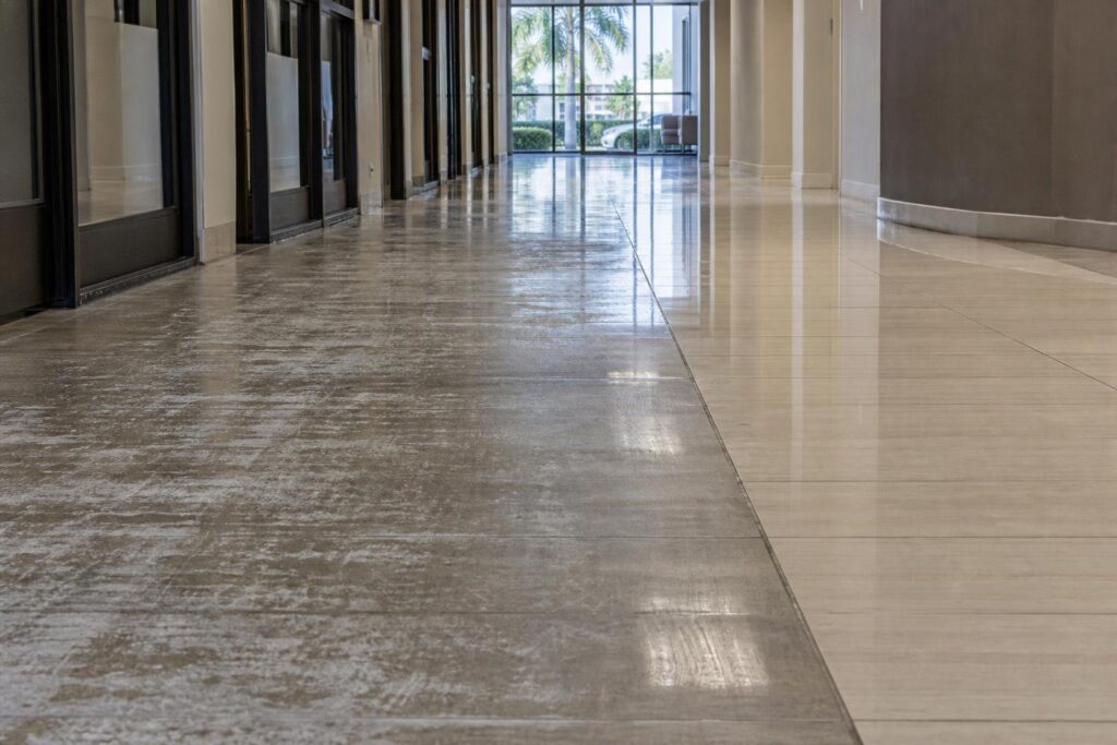 Office floor comparison after mopping in Cape Coral, FL