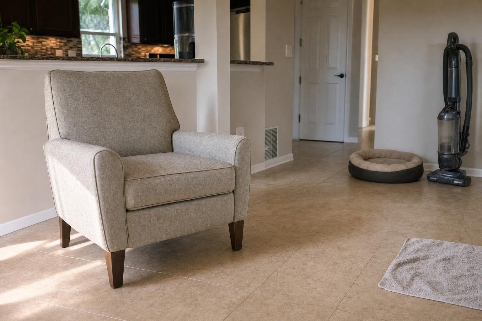 A tidy pet-friendly living room after the floor and upholstery are maintained